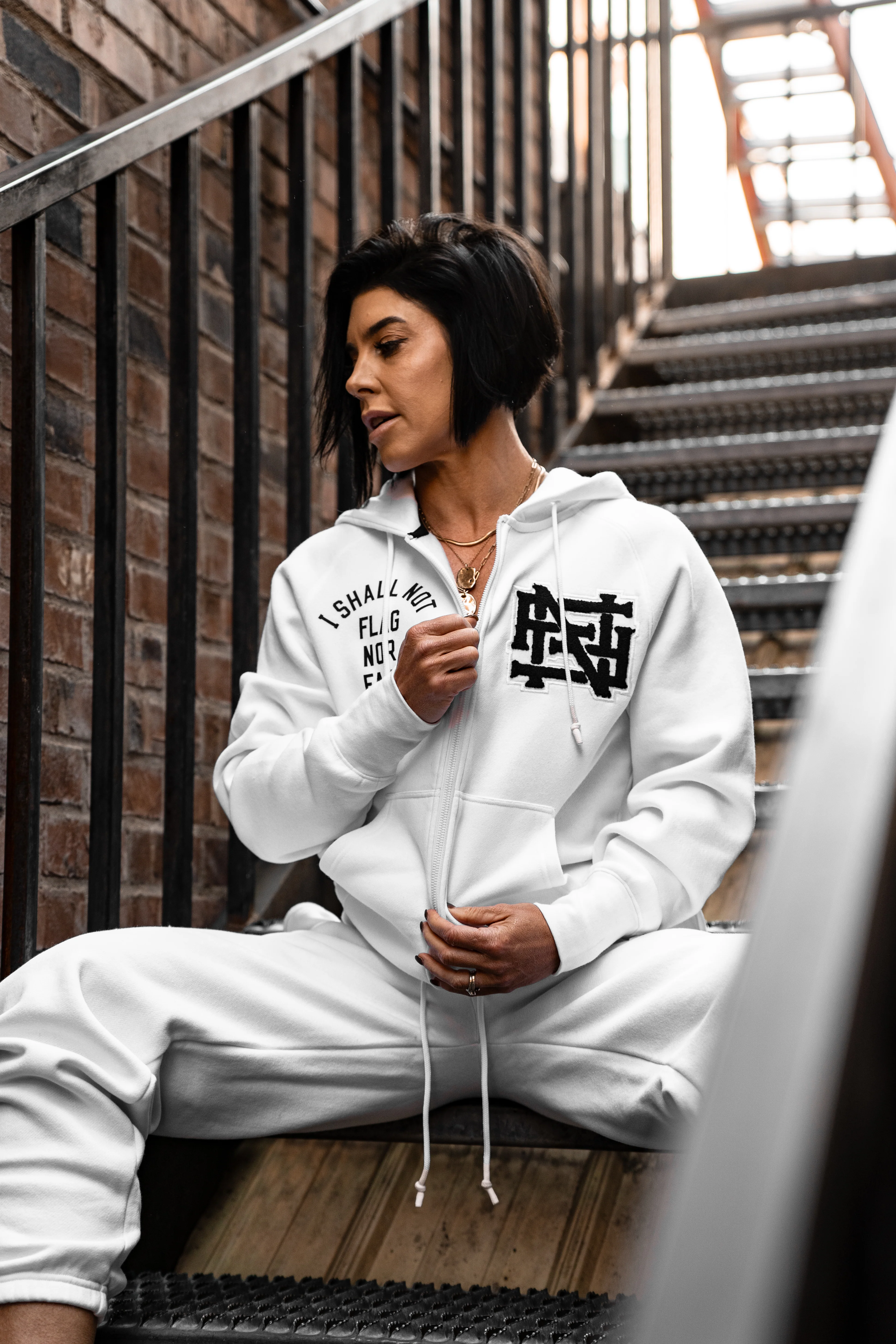 VARSITY PATCH ZIP UP - WHITE - Image 7