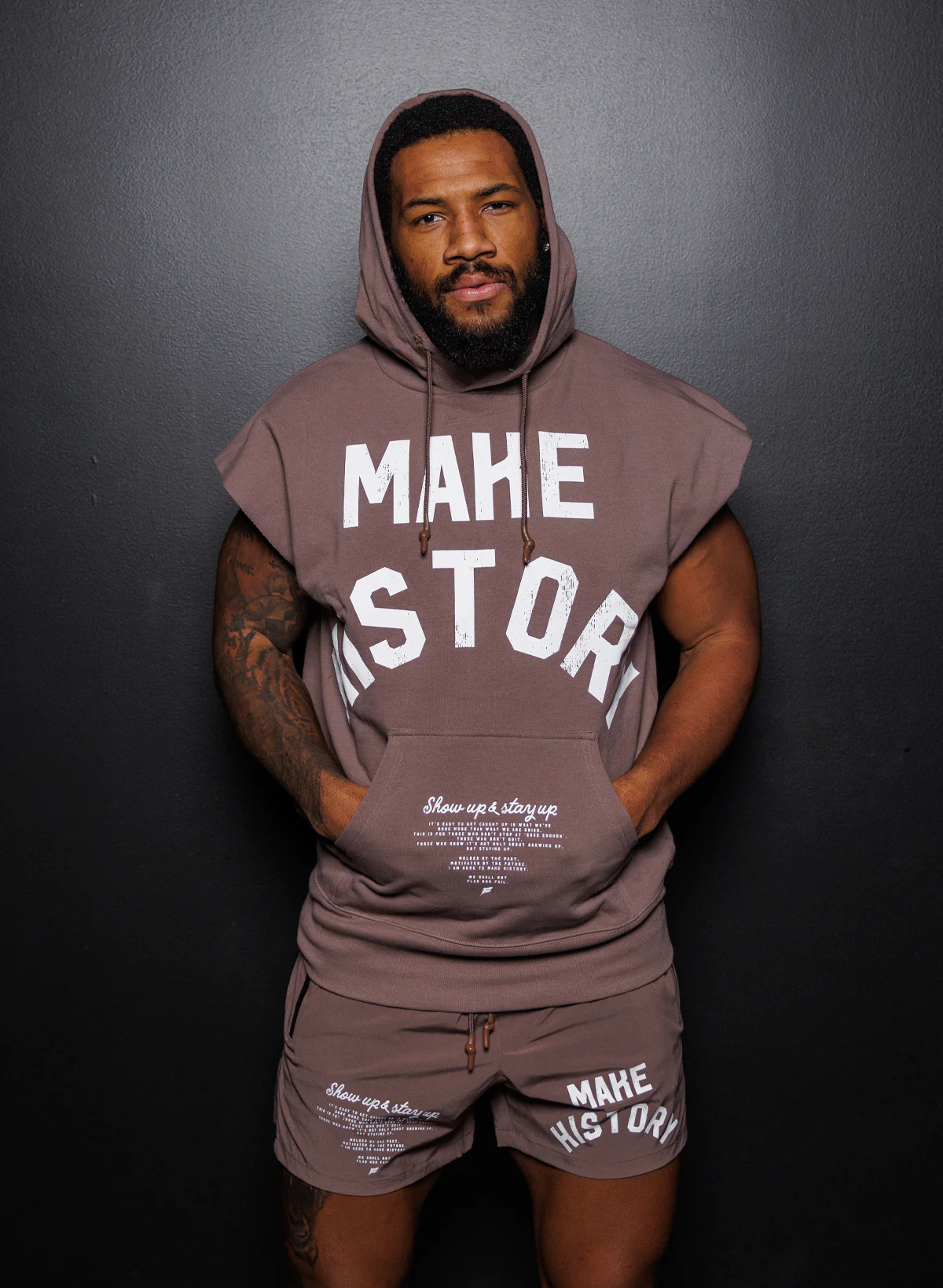 MAKE HISTORY - SLEEVELESS HOODIE - EARTH - Image 2