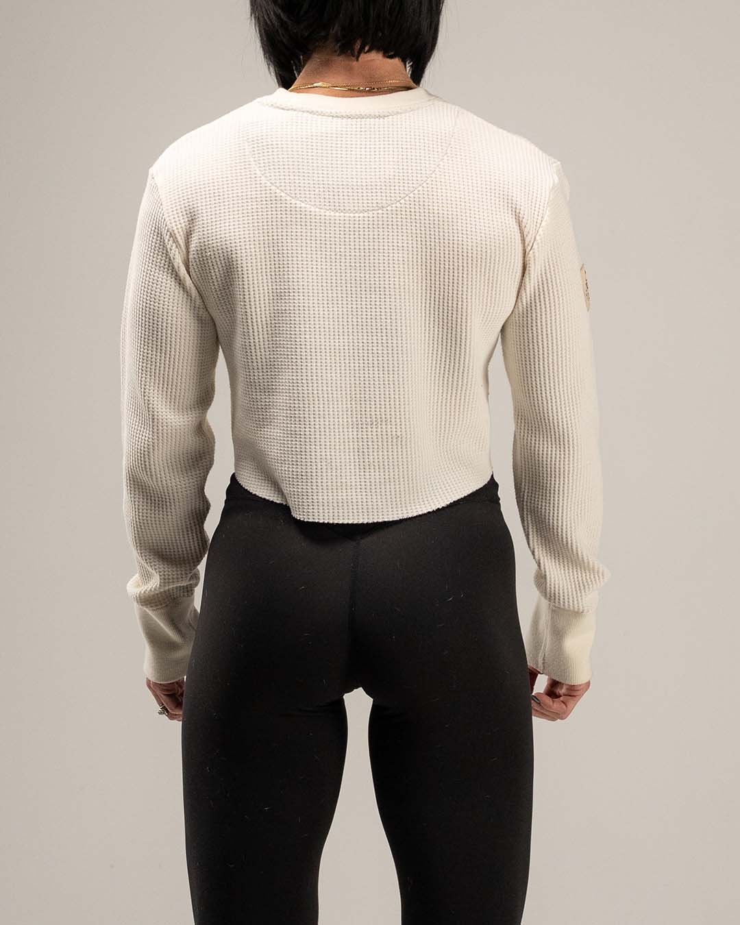 WOMEN'S FOREVER WAFFLE KNIT CROP - BONE - Image 2