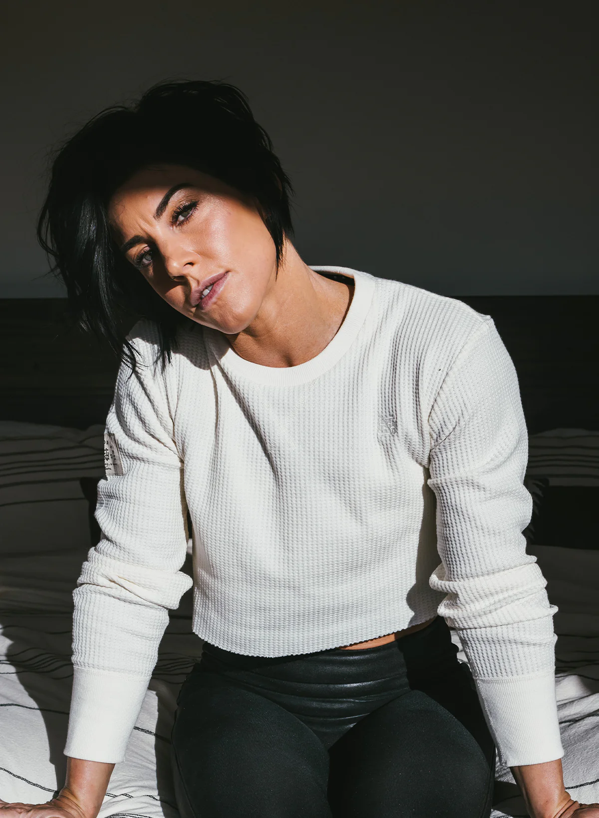 WOMEN'S FOREVER WAFFLE KNIT CROP - BONE - Image 3