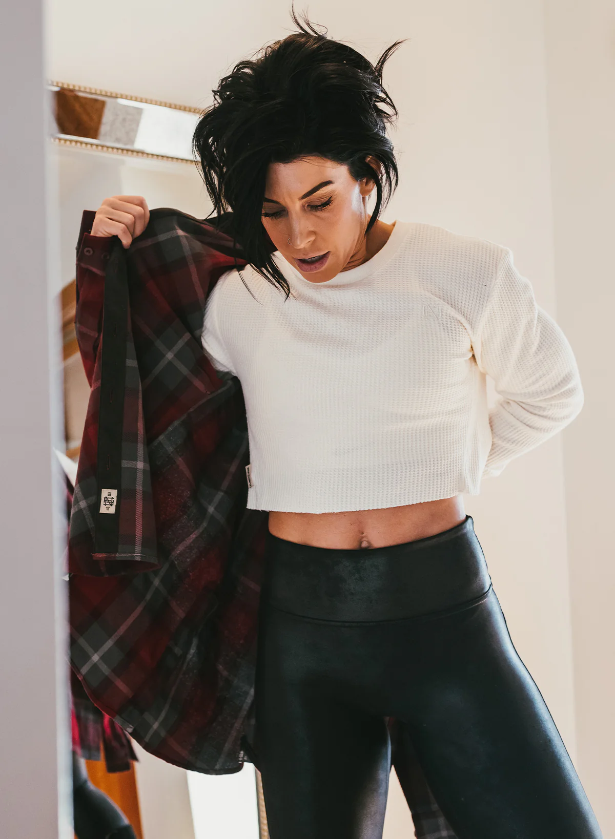 WOMEN'S FOREVER WAFFLE KNIT CROP - BONE - Image 4