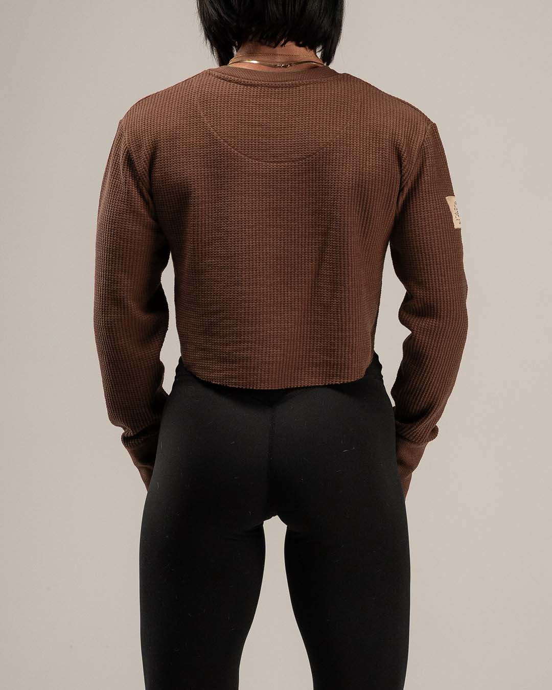 WOMEN'S FOREVER WAFFLE KNIT CROP - COCOA - Image 2