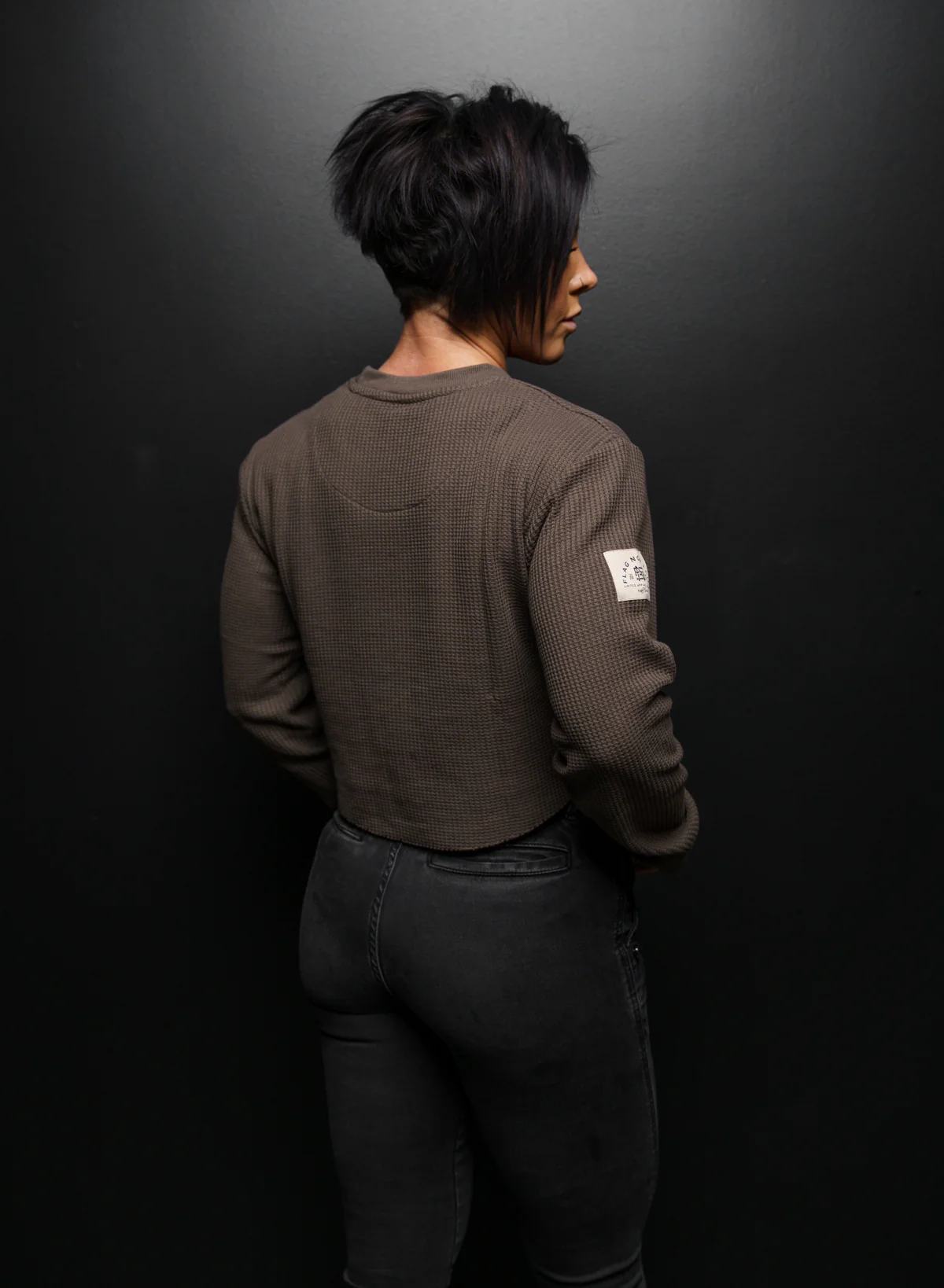 WOMEN'S FOREVER WAFFLE KNIT CROP - OLIVE GREY - Image 4