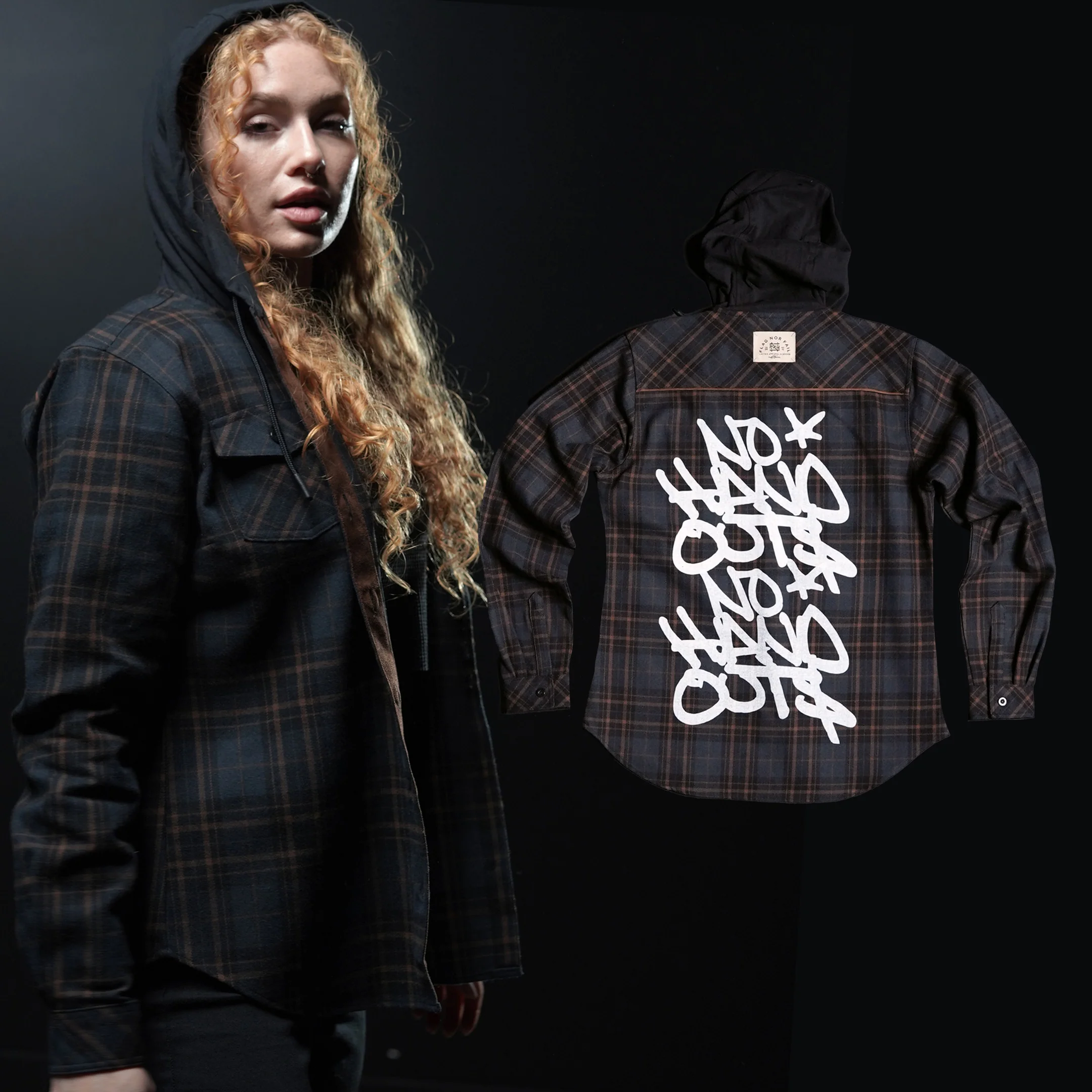 WOMEN'S HOODED NO HANDOUTS X FOREVER FLANNEL - NAVY - Image 3