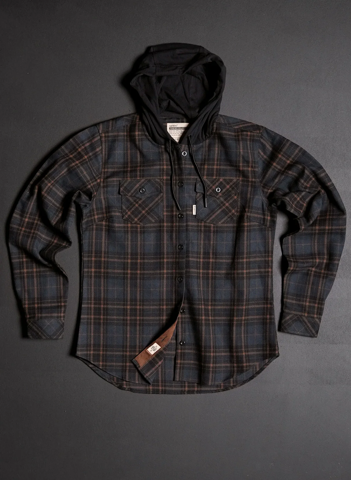 WOMEN'S HOODED NO HANDOUTS X FOREVER FLANNEL - NAVY - Image 5