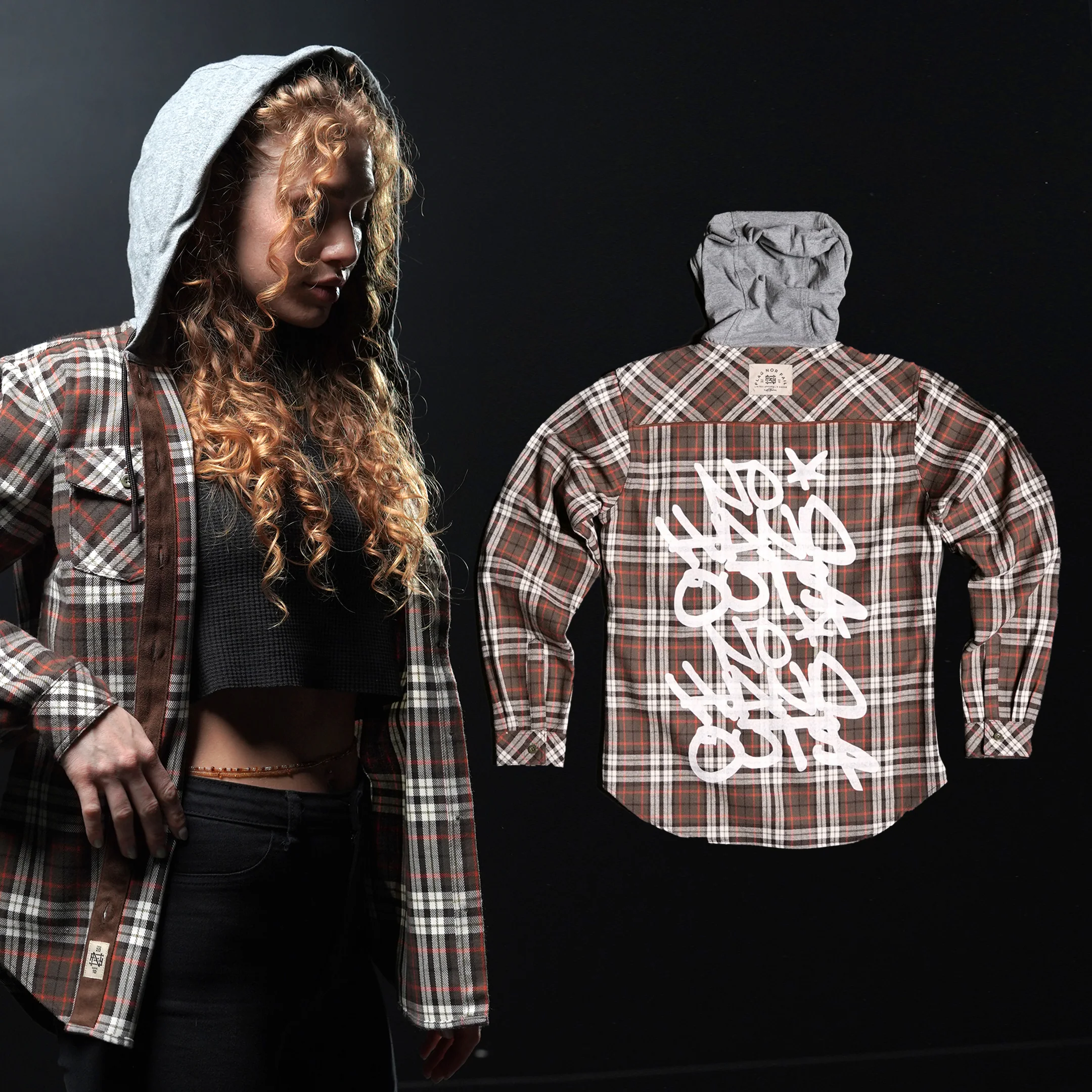WOMEN'S HOODED NO HANDOUTS X FOREVER FLANNEL - ORANGE - Image 3