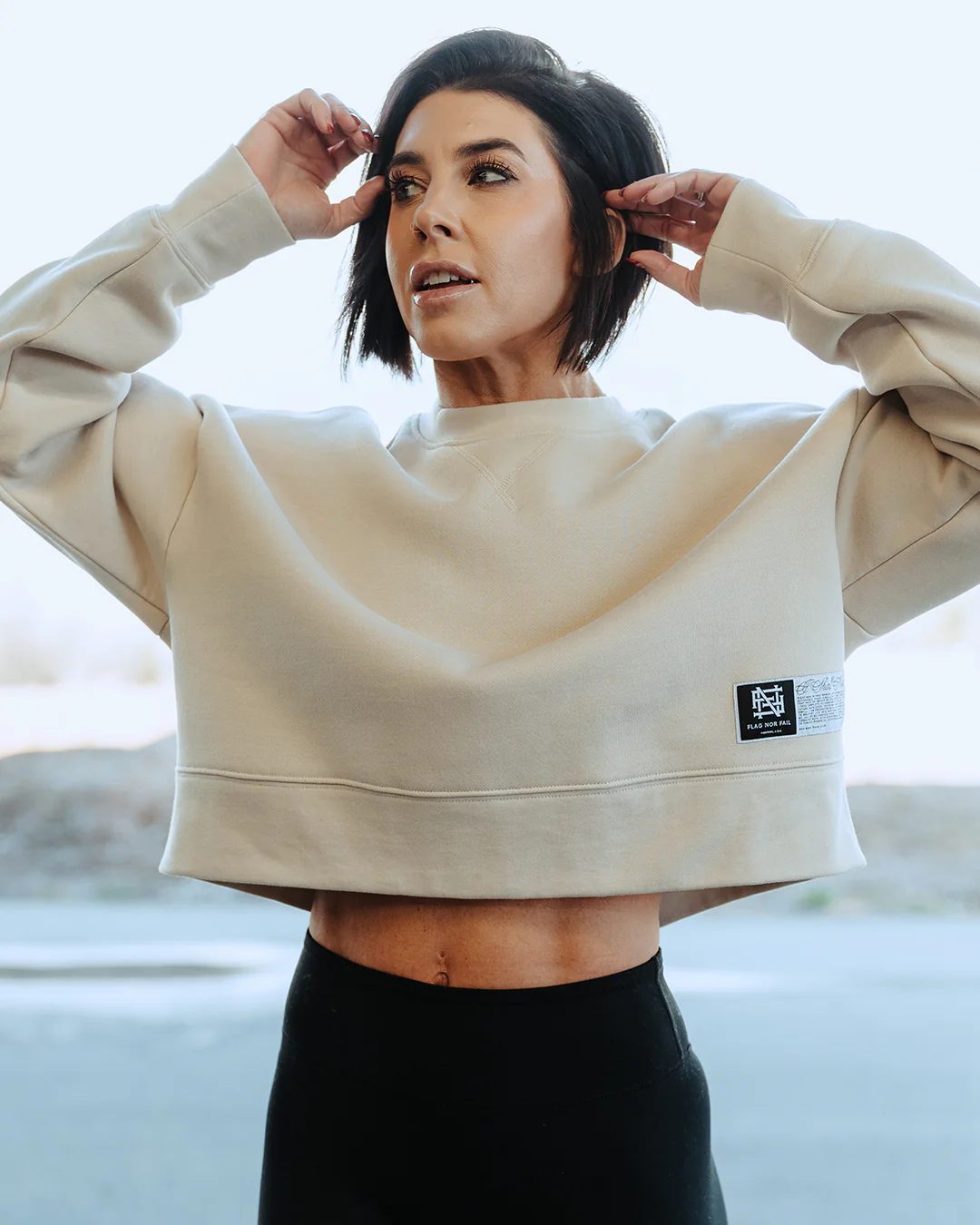 WOMENS OVERSIZED CROP CREWNECK - TAN - Image 10