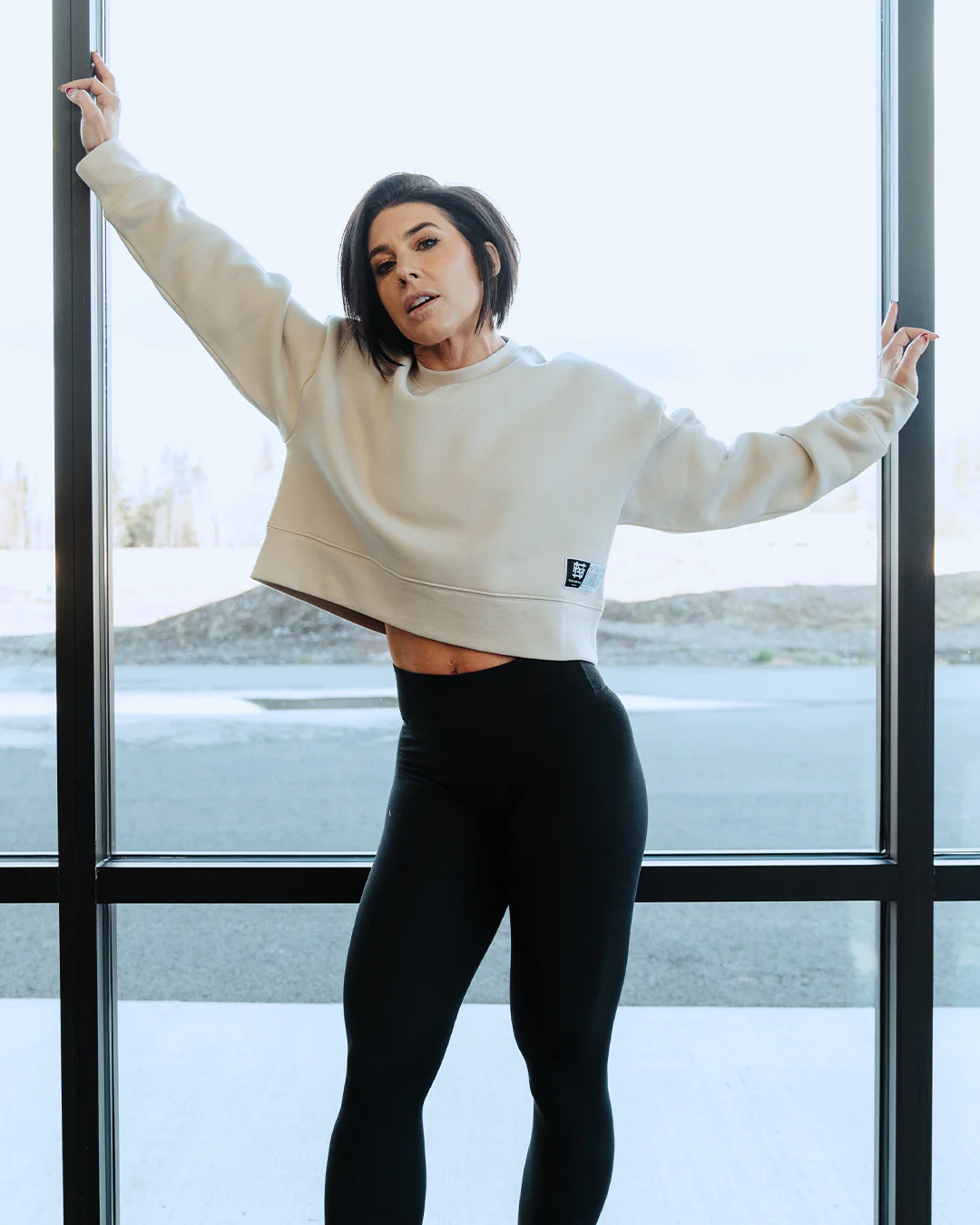 WOMENS OVERSIZED CROP CREWNECK - TAN - Image 8