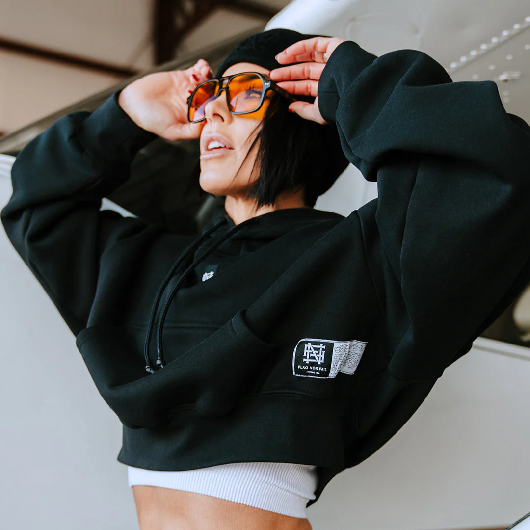 WOMENS OVERSIZED CROP HOODIE - BLACK - Image 3