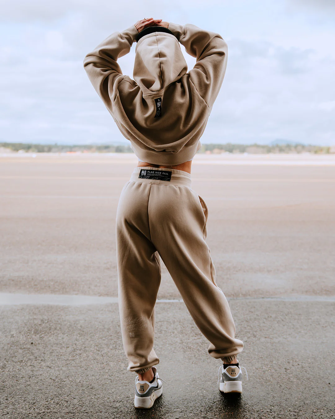 WOMENS OVERSIZED CROP HOODIE - TAN - Image 12