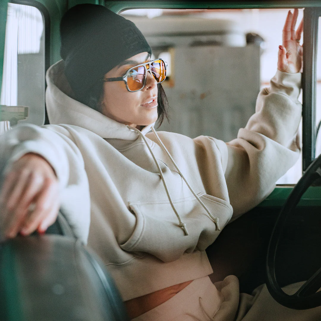 WOMENS OVERSIZED CROP HOODIE - TAN - Image 3