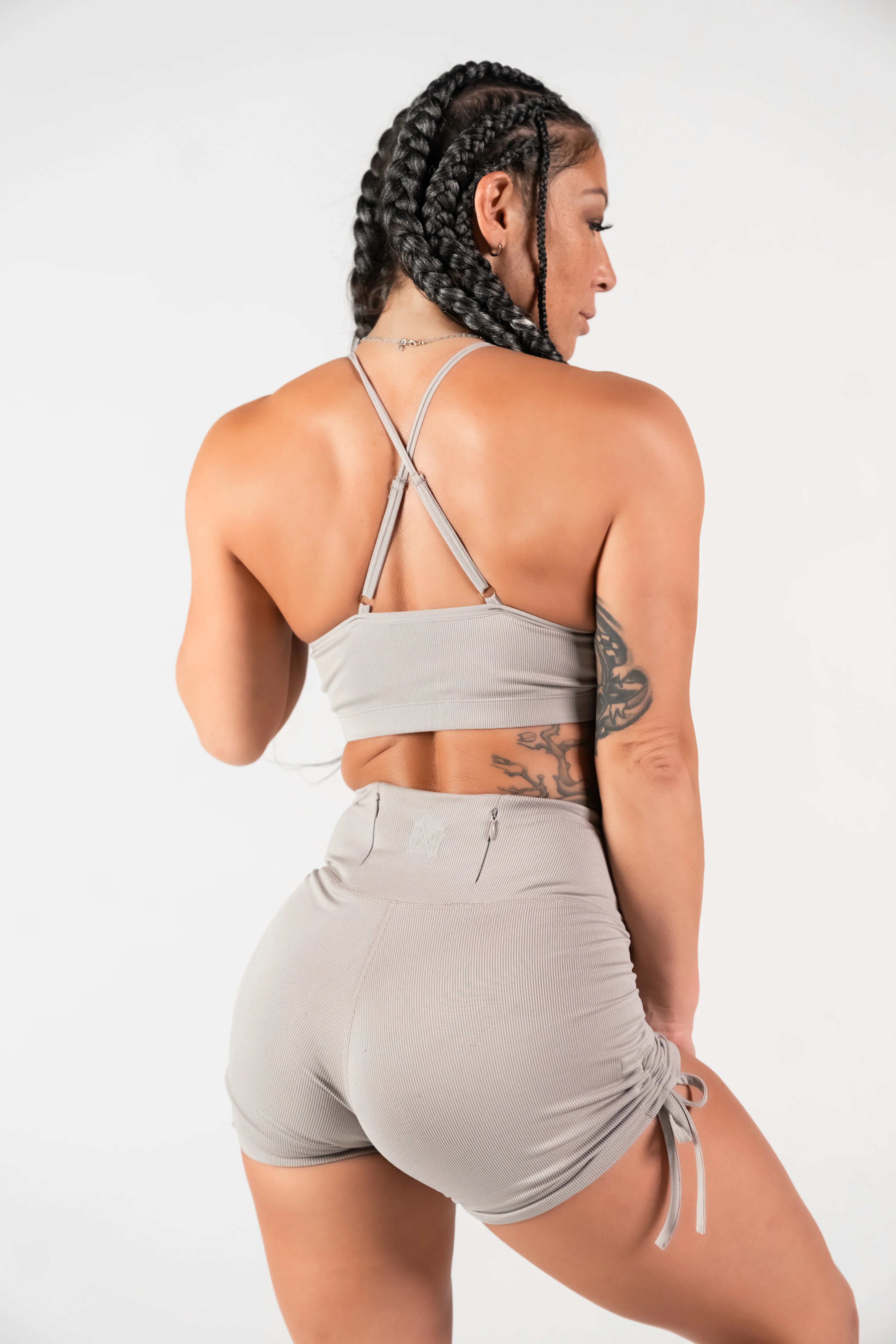 WOMENS RIBBED BRA - GREY - Image 4