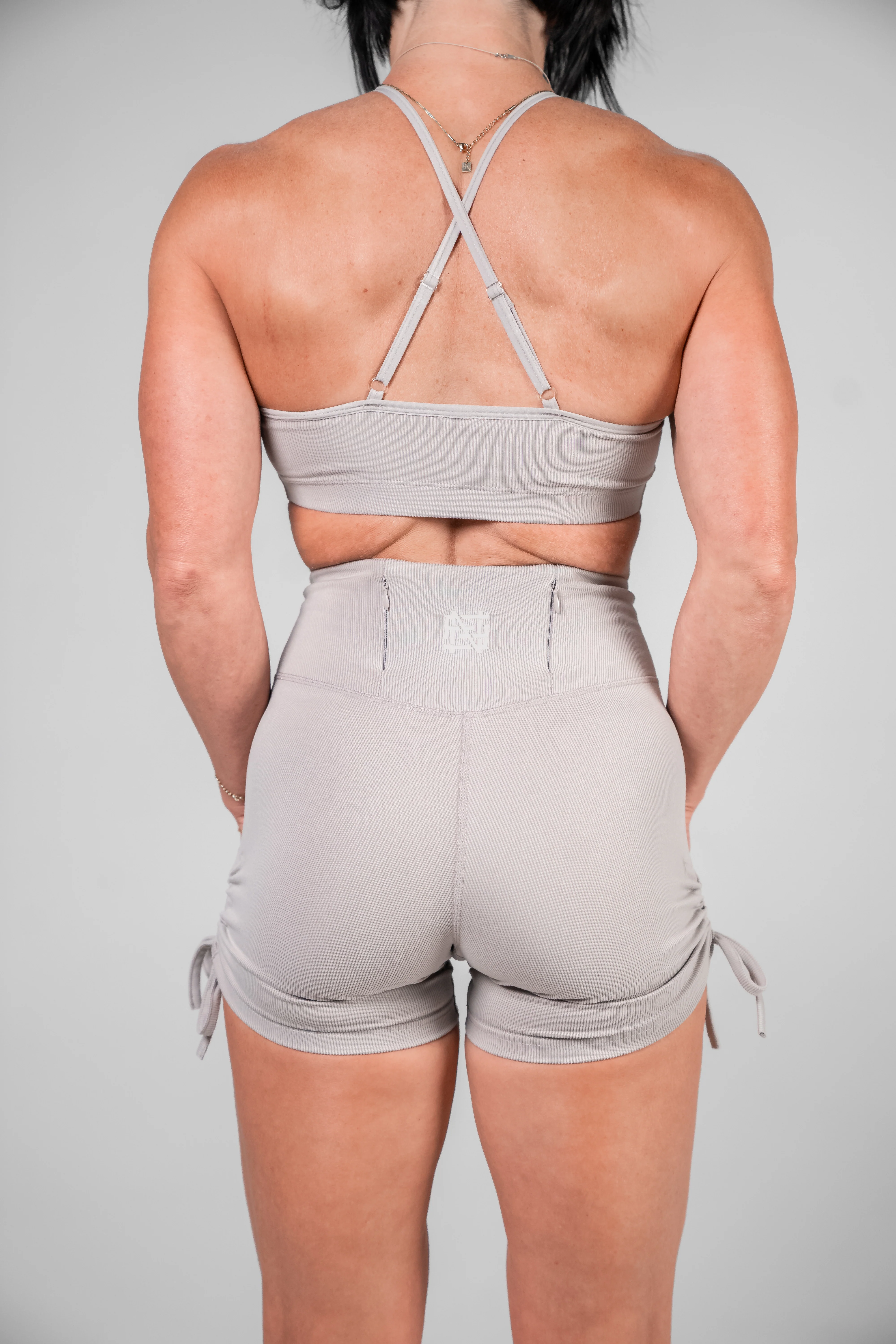 WOMENS RIBBED SHORTS - GREY - Image 8
