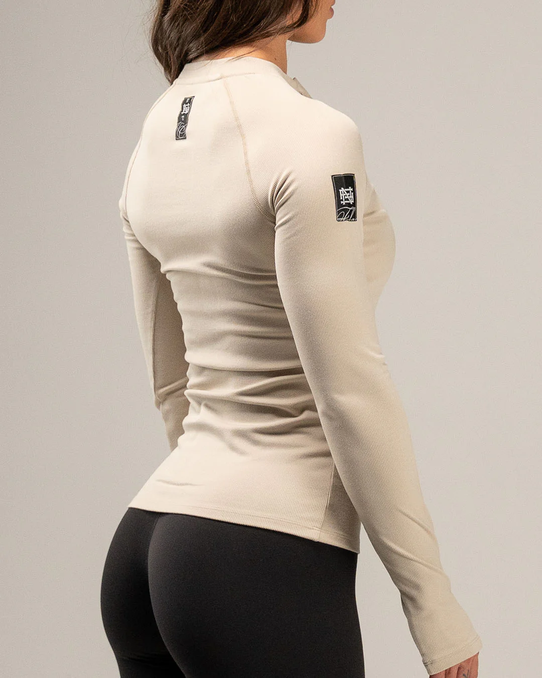 WOMENS RIBBED HENLEY - TAN - Image 3