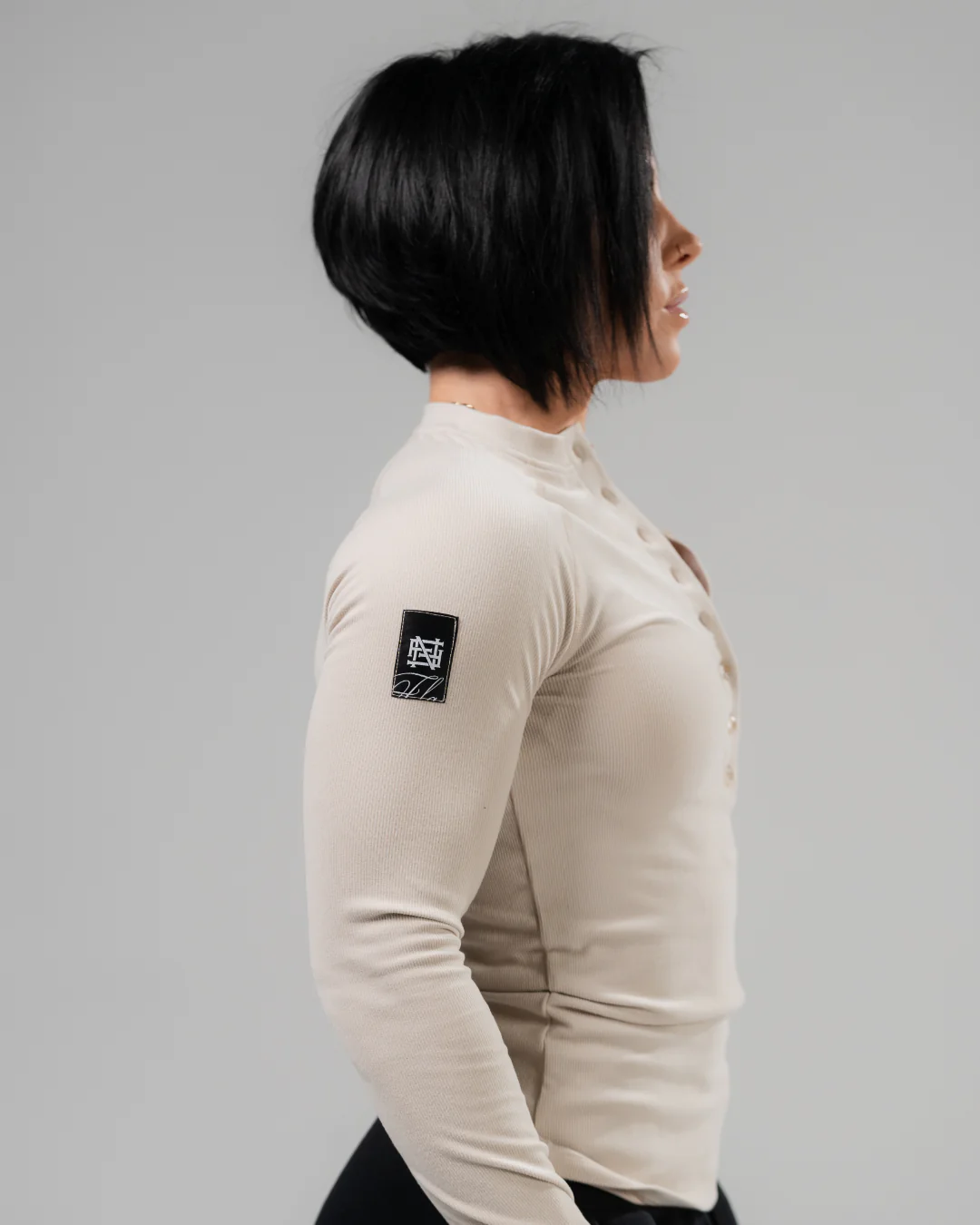 WOMENS RIBBED HENLEY - TAN - Image 4