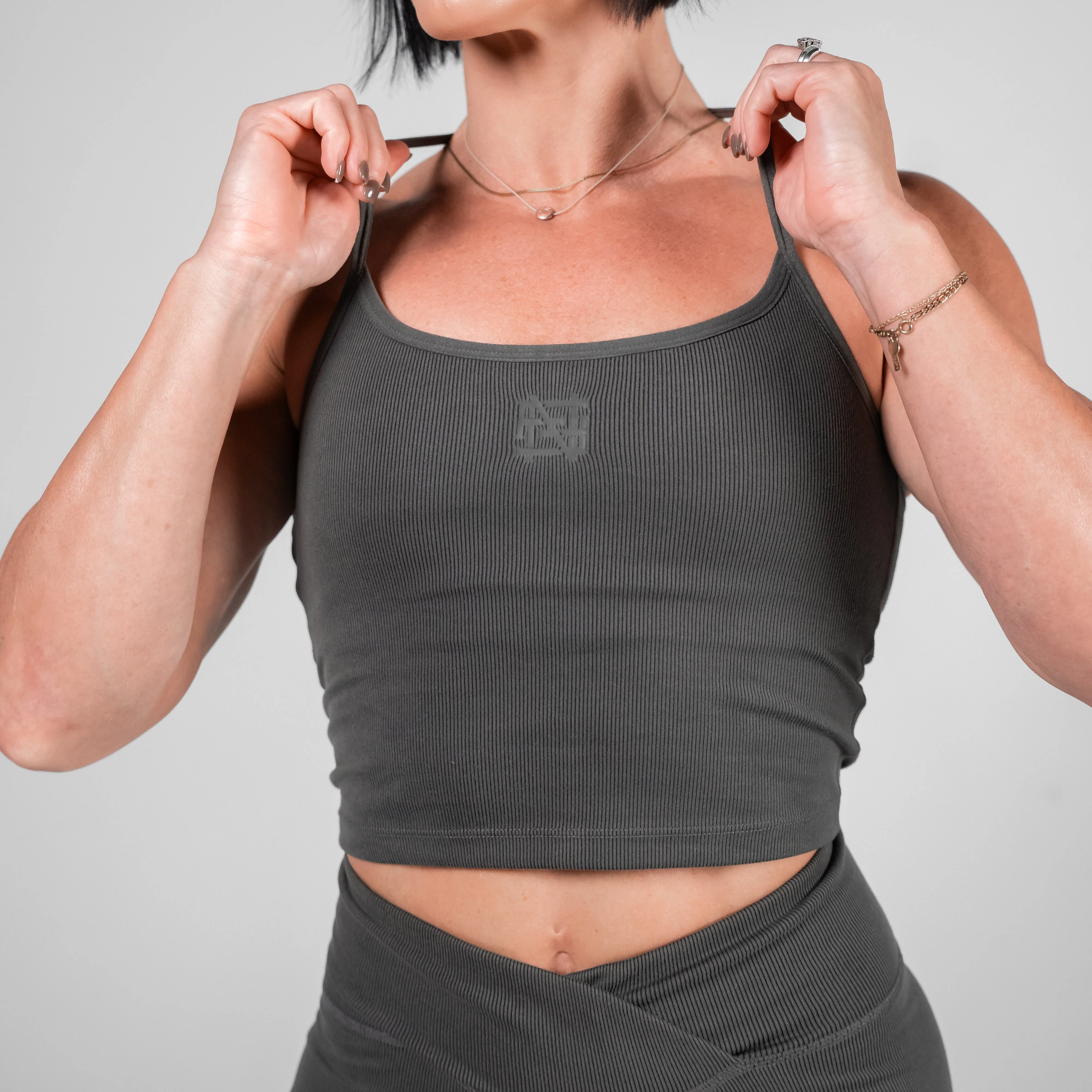 WOMENS RIBBED TANK - BLACK - Image 2